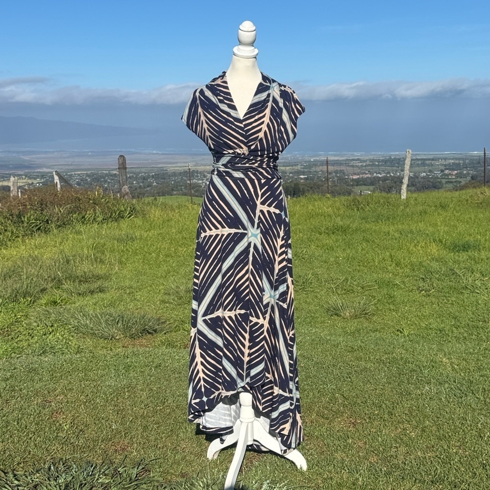 Anthropologie Desert Star Maxi Dress Maeve Blue Geometric wedding guest XS P